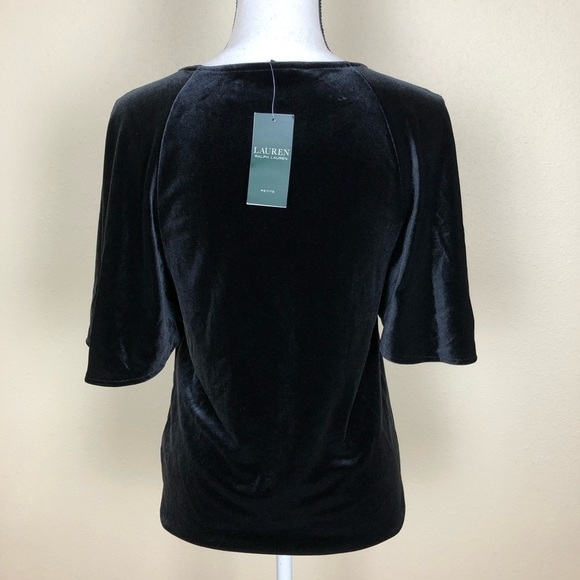 Lauren Ralph Lauren Velvet Short Sleeve Top Womens Petite Size PS Gray Pullover - Picture 4 of 7